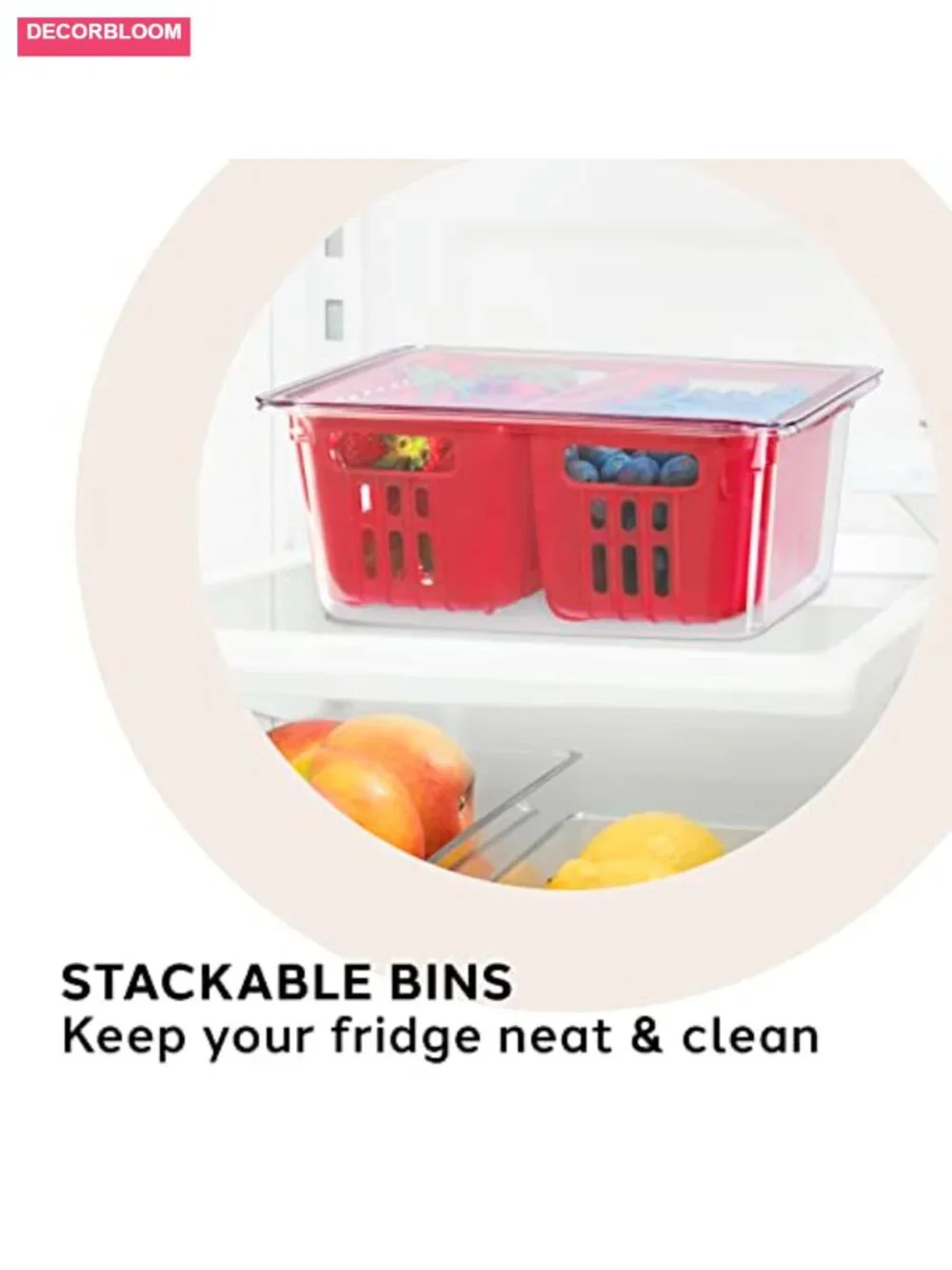 Berry Fresh Container with Double Colander Basket - Fridge Organizer